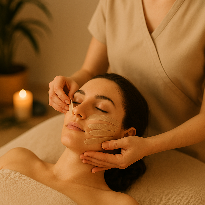 Detale kinesiotapingu twarzy