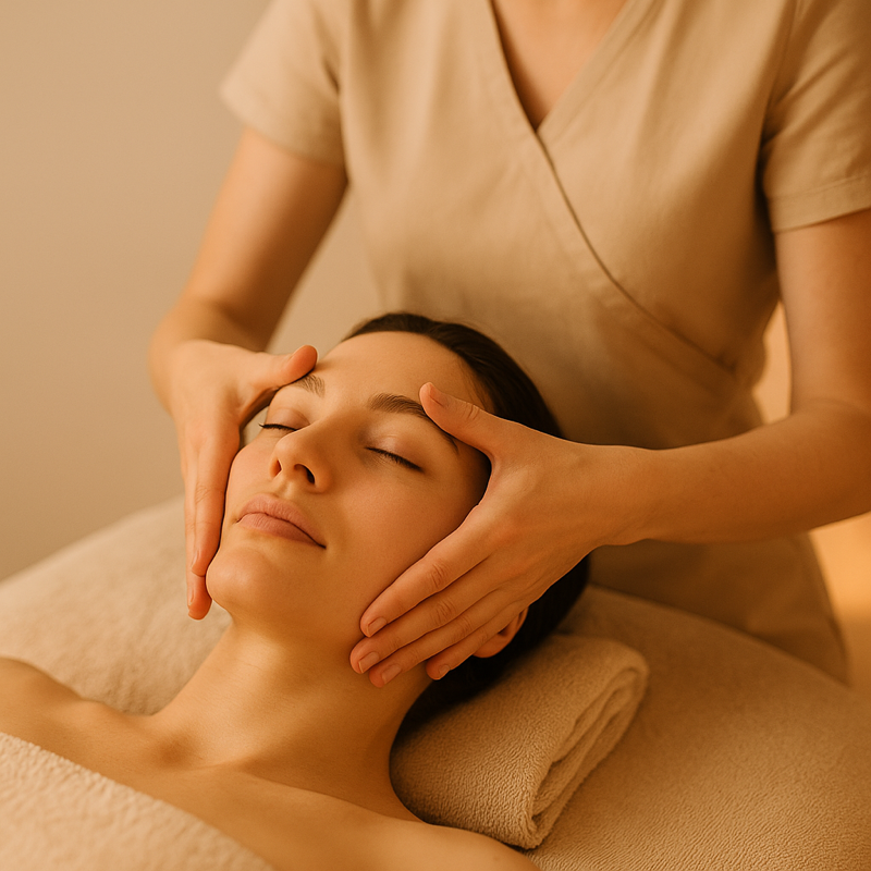 Viktoriia Novytska wykonuje masaż Kobido